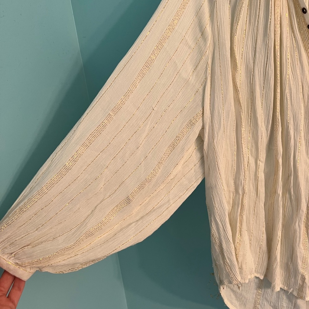 AMUSE Society White and Gold Long Sleeve Top